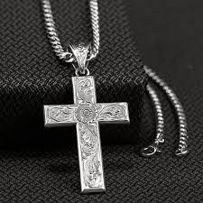 Mens Necklace Scrolling Cross