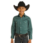 Panhandle Boys Turquoise Diamond Print Long Sleeve Pearl Snap Shirt