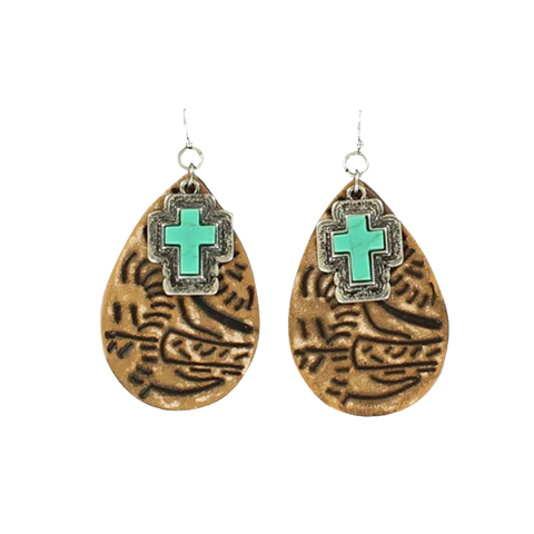 Blazin Roxx® Ladies Genuine Turquoise Cross Earrings