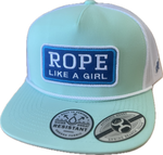Hooey "Rope Like A Girl" Hat Mint/White w/Blue & Turquoise Patch