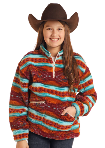 Girls' Aztec Print 1/4 Zip Sherpa Pullover