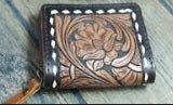 Small Wallet – Credit Card Natural Tooled leather with white Buckstitch