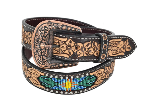 Rafter T Belt – 1.5″ Belt with Beaded Cactus