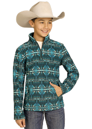 ROCK & ROLL PANHANDLE BOY'S TEAL AZTEC FLEECE PULLOVER