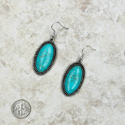 Silver With Blue Stone Oval Earrings
