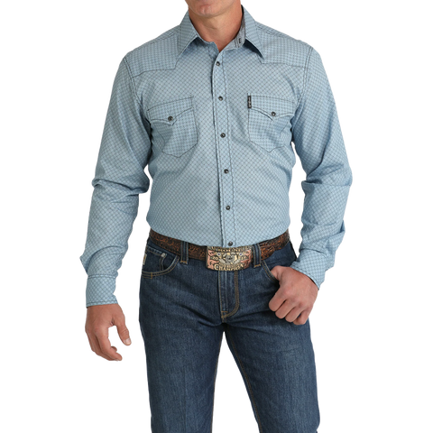 Cinch Men's Light Blue Western Geometric Print Snap Shirt