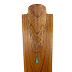 Silver Metal Chain with Turquoise Stone Teardrop Pendant Necklace