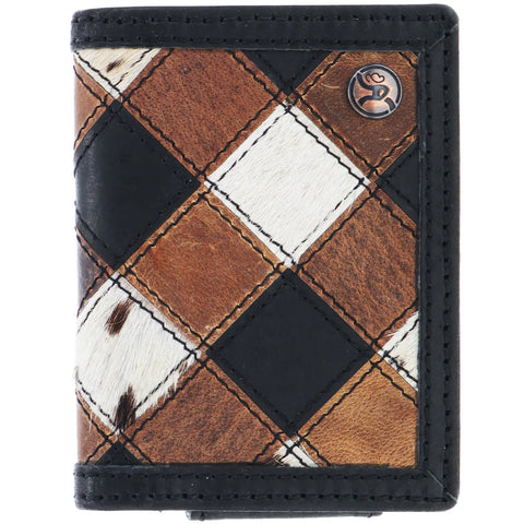 "SMACKDOWN" BIFOLD MONEY CLIP WALLET BLACK/BROWN PATCHWORK