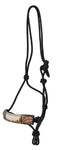 Rope Halter with with Cowhide, two tone leather tooling and Brass Accents