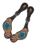 Ladies Spur Strap with Beaded Cactus, TT Finish,Black Inlay Coloring