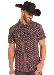 Rock & Roll Maroon Medallion Print Men's Short Sleeve Snap Shirt