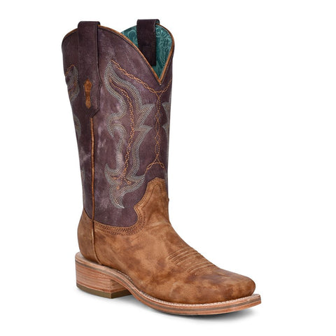 CORRAL LADIES SAND & PURPLE COWBOY BOOT A4252