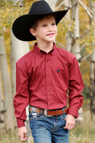 BOY'S SOLID BUTTON-DOWN WESTERN SHIRT - RED