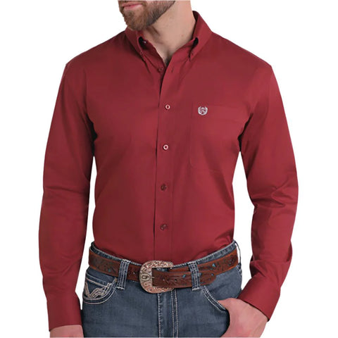 Panhandle Men's Solid Maroon Button Up Shirt