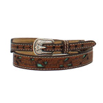 Twister Brown Floral Tooled Leather Hatband with Turquoise Inlay