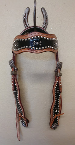 Black Inlay Headstall with Silver Dots
