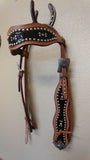 Black Inlay Headstall with Silver Dots