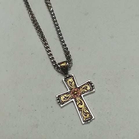 Twister Men's Floral Scroll Cross Necklace