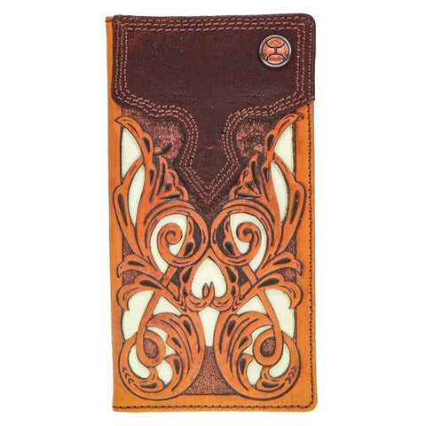 HOOEY HAND TOOLED IVORY LEATHER RODEO WALLET