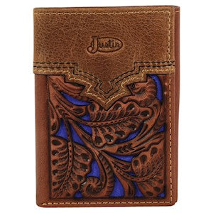 JUSTIN TRIFOLD WALLET BLUE INLAY