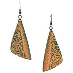 EARRINGS TOOLED LEATHER TRIANGLES W/TURQ WASH