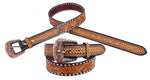 Belt with Floral & Sunflower Tooling, TT Finish & White Buckstitch with a Copper Buckle