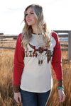 Women's Cruel Denim Raglan Long-sleeved Shirt With Bull Skull