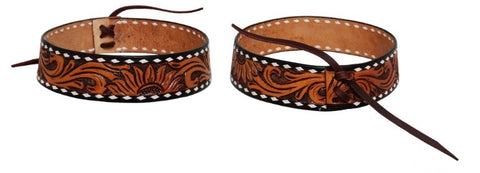 Hat Band with Floral & Sunflower Tooling, TT Finish & White Buckstitch