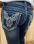 Grace In LA Girl's Aztec Embroidered Design Pockets Bootcut Jeans