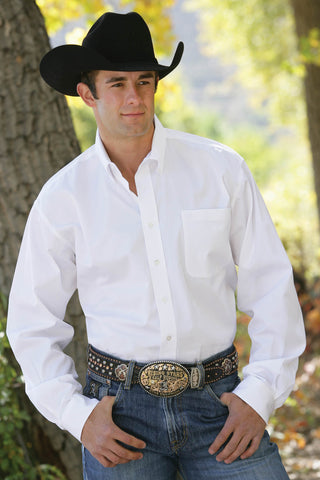 Men's Solid White Cinch Button-up