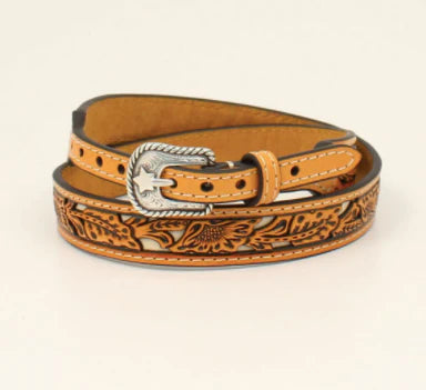 TWISTER HATBAND FLORAL TOOLED WITH WHITE UNDERLAY