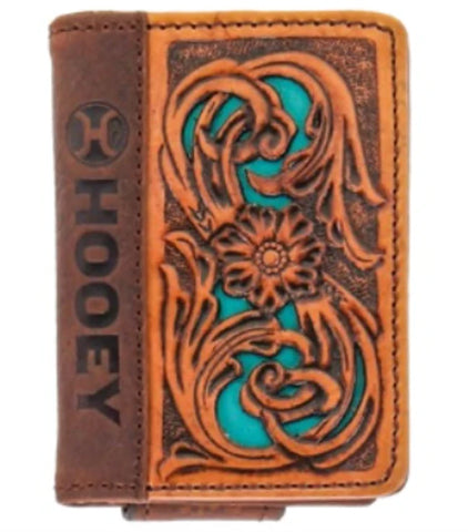 Hooey Men's "Cash" Rodeo Bi-Fold Wallet Tan/Turquoise Leather Wallet