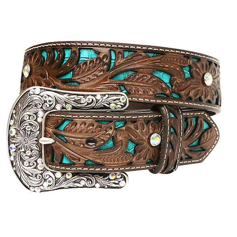 Ariat Ladies Floral Tooled with Turquoise Inlay Belt