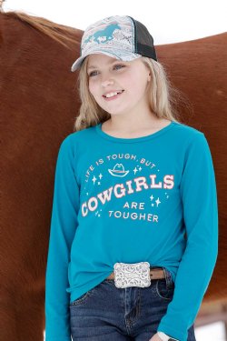 GIRL'S LIFE IS TOUGH BUT COWGIRLS ARE TOUGHER TEE - TEAL