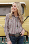 WOMEN'S BUTTON-DOWN WESTERN SHIRT - LIGHT BLUE / BLUE