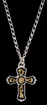 MENS SLVR/GLD CROSS CLEAR STONE NECKLACE