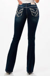 Grace in LA Women's Dark Wash Mid-Rise Sequin Embroidered Bootcut Jeans