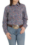 WOMEN'S BUTTON-DOWN WESTERN SHIRT - BLUE / RED / ORANGE