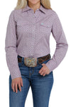 WOMEN'S LAVENDER, TEAL AND PURPLE MEDALLION PRINT WESTERN SNAP SHIRT
